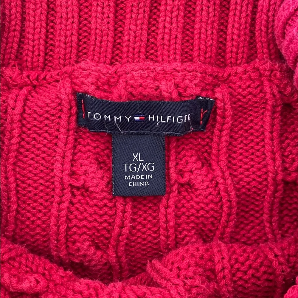 Tommy Hilfiger Cable Knit Red Turtleneck Sweater - Picture 2 of 5